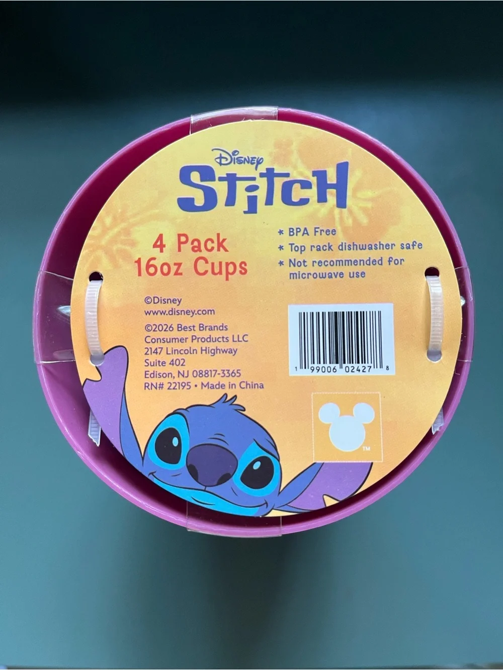 Disney Stitch 4-Pack Plastic Cups in Pink